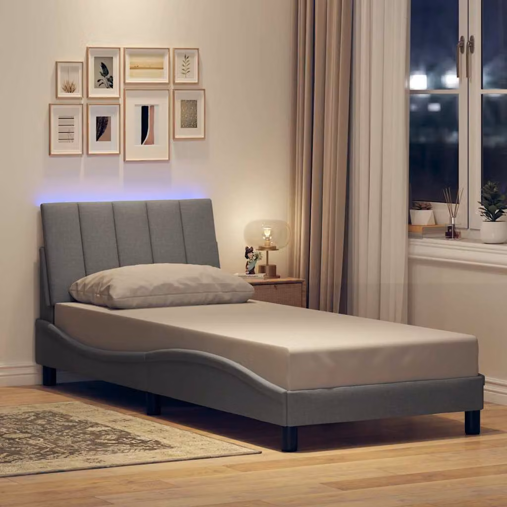 vidaXL Giroletto Hanko senza Materasso in Tessuto Grigio con Illuminazione Sotto il Letto e Porta USB 80x200 cm – 1
