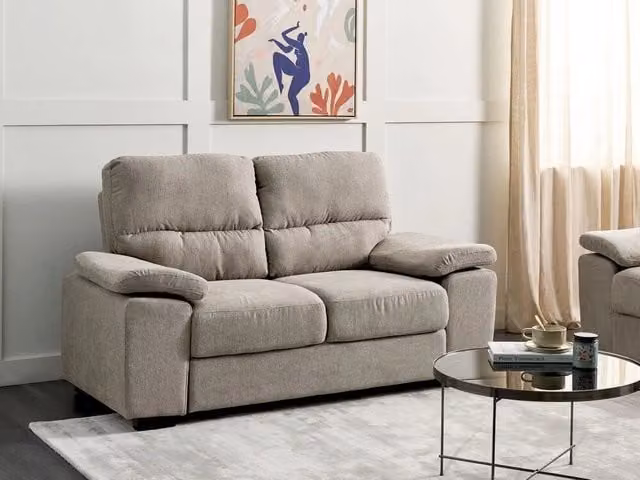Divano a 2 posti BELIANI in tessuto marrone per soggiorno con struttura in legno e imbottitura in schiuma L: 156 cm, P: 74 cm, H: 90 cm – 1
