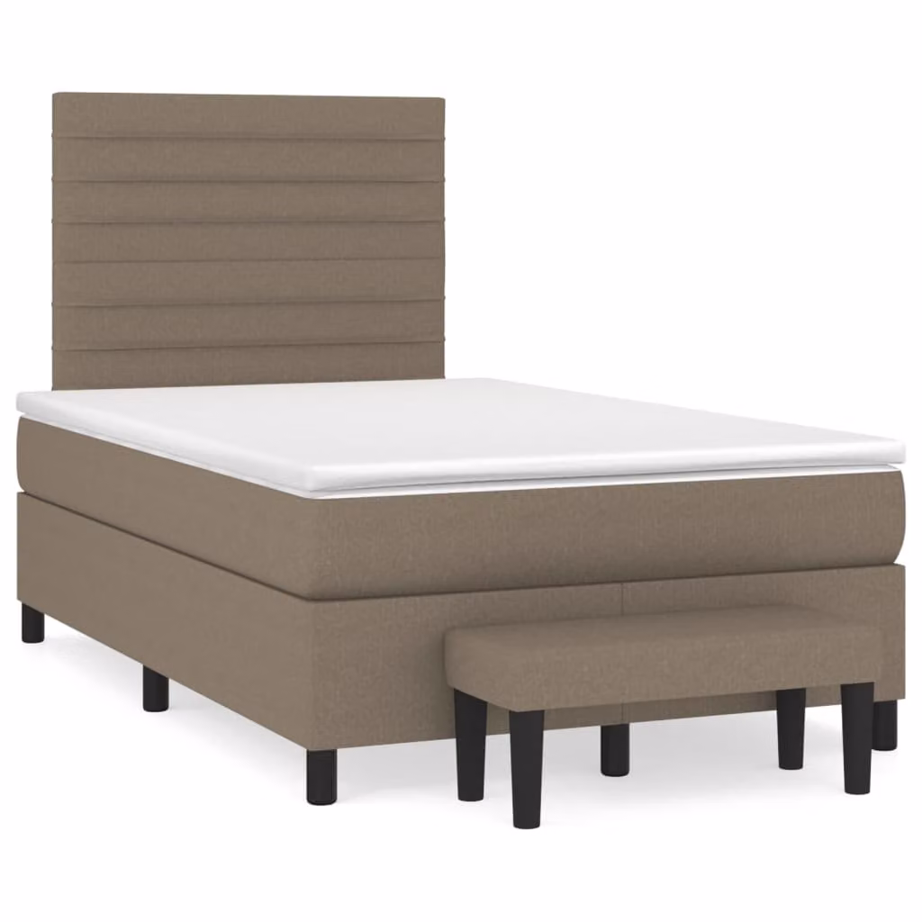 vidaXL Giroletto a Molle con Materasso Ibrido in Tessuto Beige e Bianco, L/P/H: 123 x 193 x 128 cm