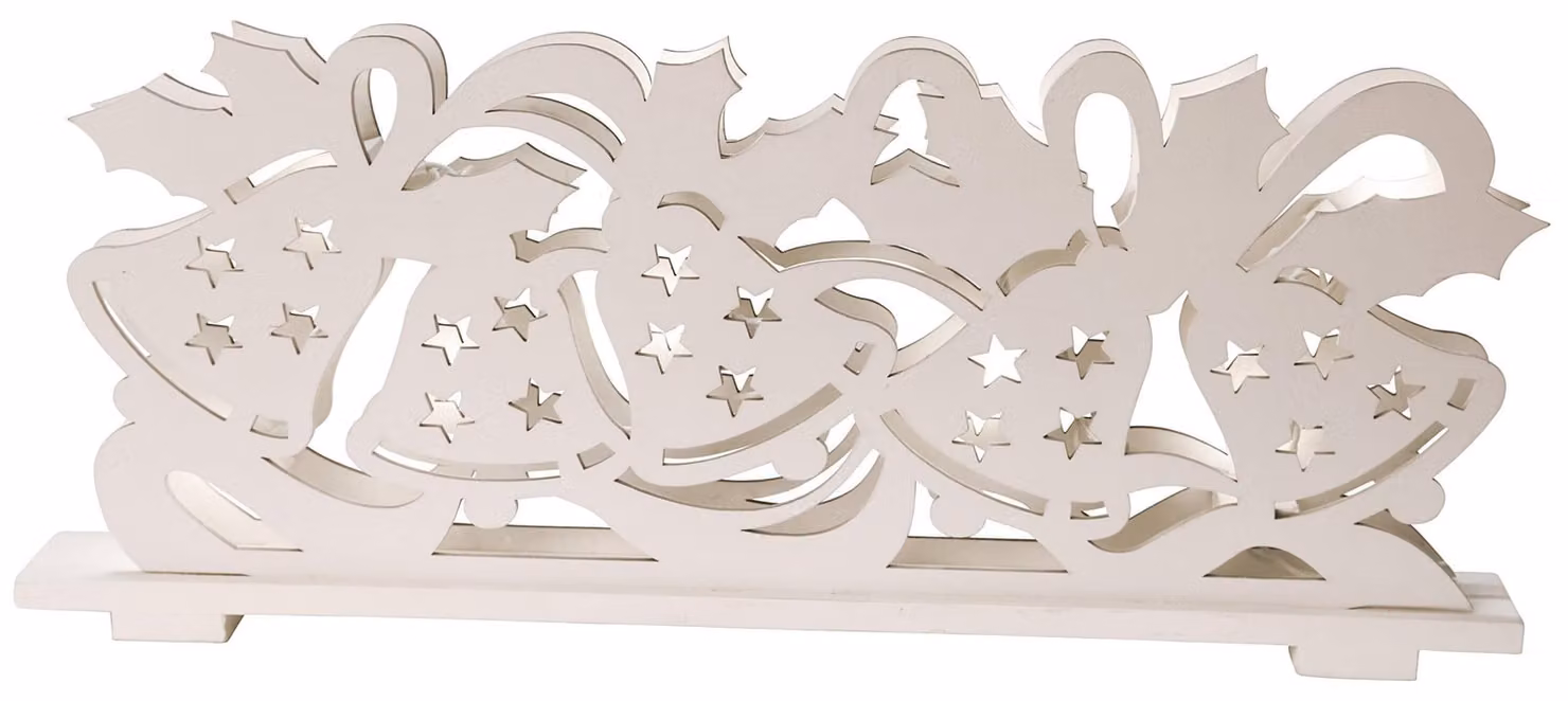 Illuminazione LED per finestre "Dancing Bells": 10 LED bianco caldo, legno, 17x40 cm, colore bianco