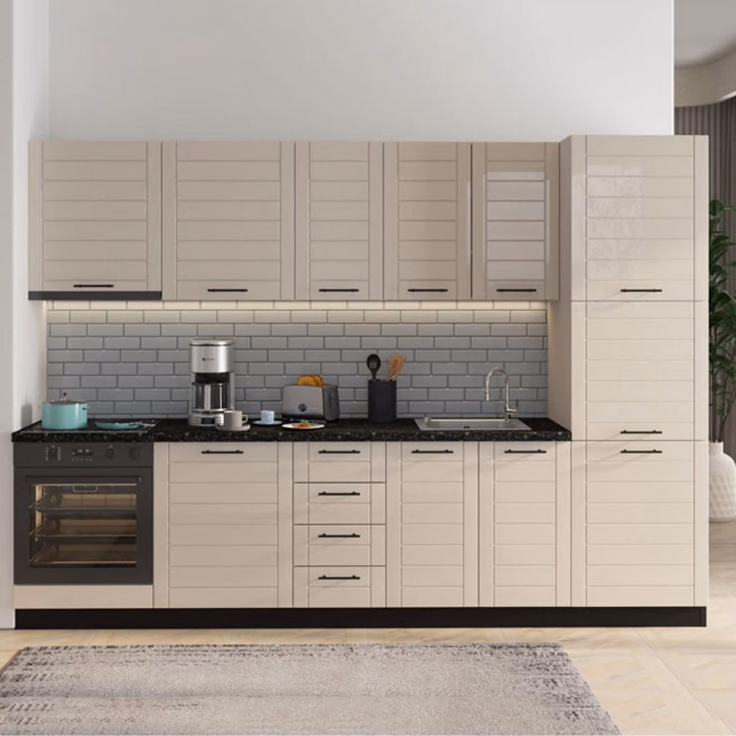 Hallst - Dispensa da Cucina, 60x58x214h cm Bianco Crema, 6 Ripiani