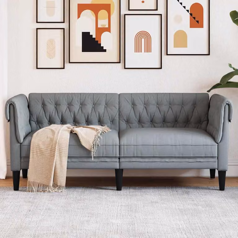 vidaXL Divano Chesterfield a 2 Posti in Tessuto Grigio con Struttura in Legno Massello