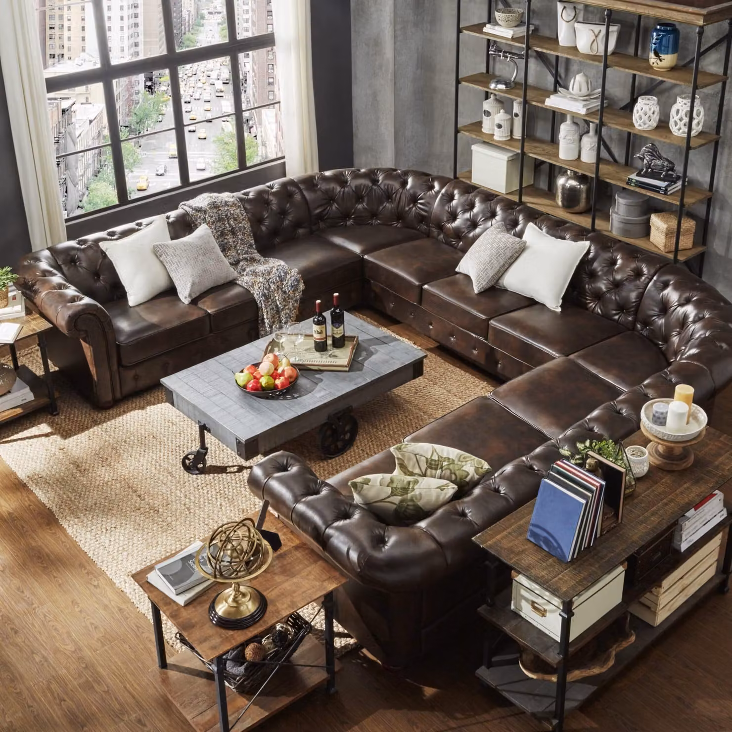 XXL Big Chesterfield Wohnlandschaft Couch Sofa Polster Eck Sitz Leder Garnitur