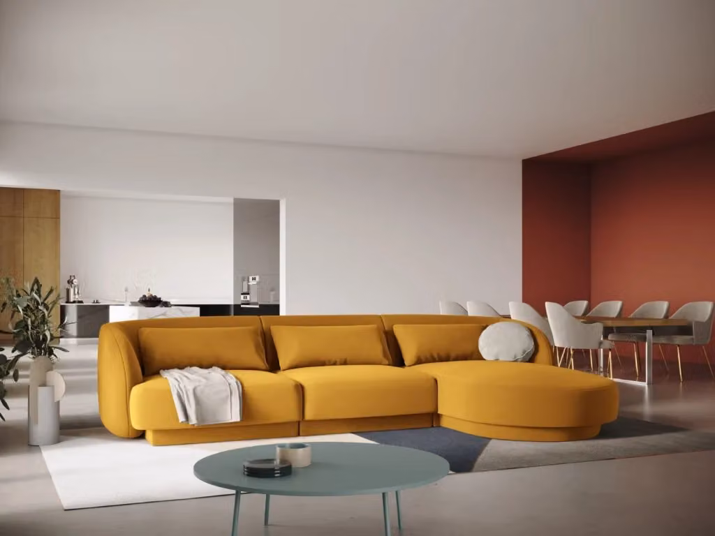 Divano angolare destro Tulum Cosmopolitan Design in velluto giallo a 4 posti L 255 cm x P 70 cm x H 99 cm – 2