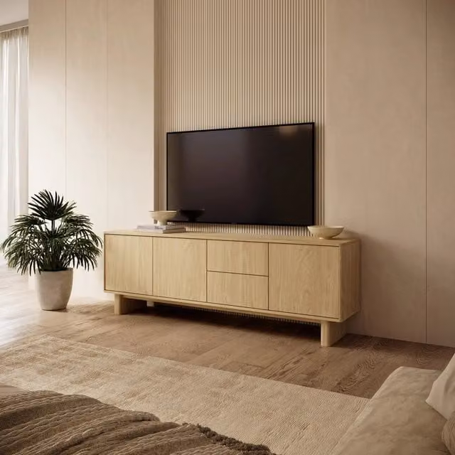 Kamani, Mobile Porta tv 2 Cassetti, 183x38x62h cm Marrone Rovere