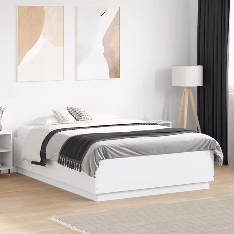 vidaXL Giroletto Moderno Bianco con Luci LED e Porta USB in Legno Multistrato L: 138 cm, P: 193 cm, H: 40 cm