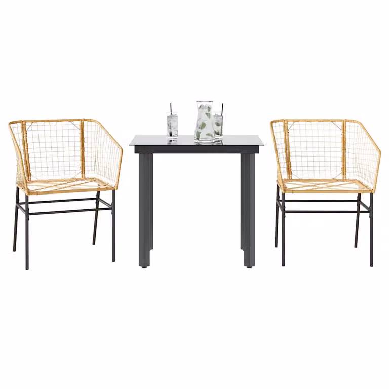 Set da pranzo da giardino vidaXL in polyrattan e vetro marrone e nero con tavolo quadrato