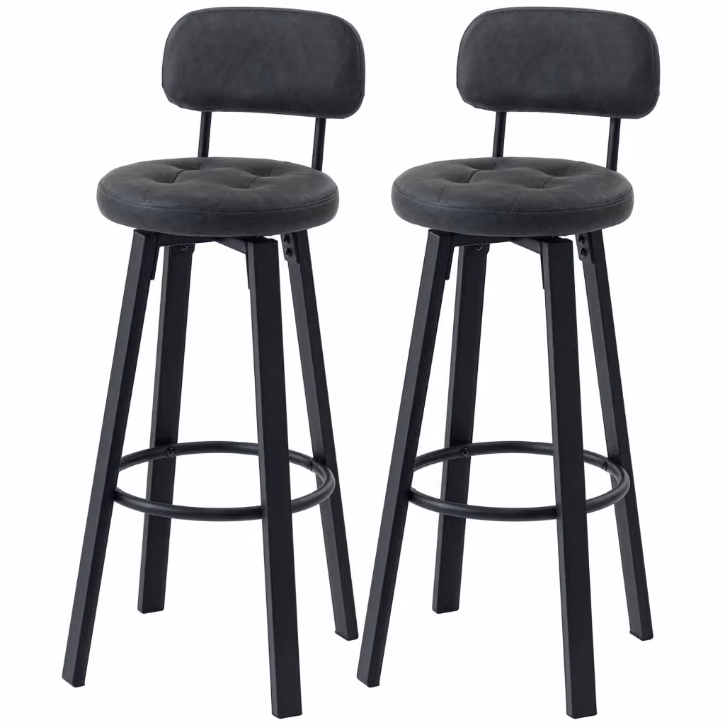 Set di 2 Sgabelli Alti da Cucina Xylo Girevoli a 360 Gradi Imbottiti in PU Grigio con Schienale e Poggiapiedi – 2