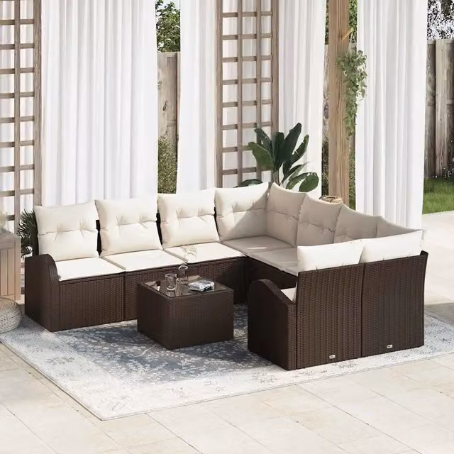 Set Divano da Giardino 9 pz Marrone polyrattan 3345978