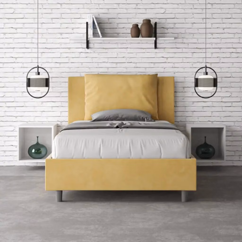 Letto singolo contenitore imbottito Antea Ityhome in microfibra colore giallo L: 115 cm, P: 222 cm, H: 110 cm – 2