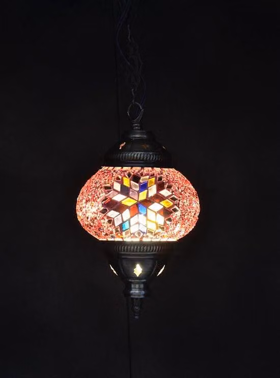 Lampada a sospensione turca con vetro mosaico rosso da 12 cm - Lampada orientale realizzata a mano per un'illuminazione suggestiva