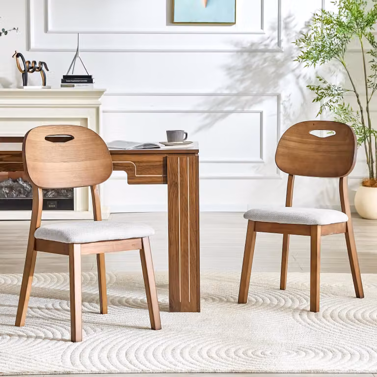 Set di 2 sedie da pranzo con schienale ovale, moderne sedie in legno con design ergonomico e maniglia integrata, sedie imbottite per cucina e soggiorno, solo sedie, senza tavolo, colore grigio