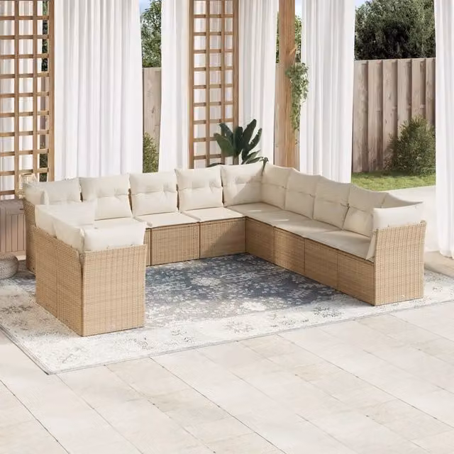 Set di divani da giardino VIDAXL in polyrattan con 11 pezzi e cuscini beige – 1