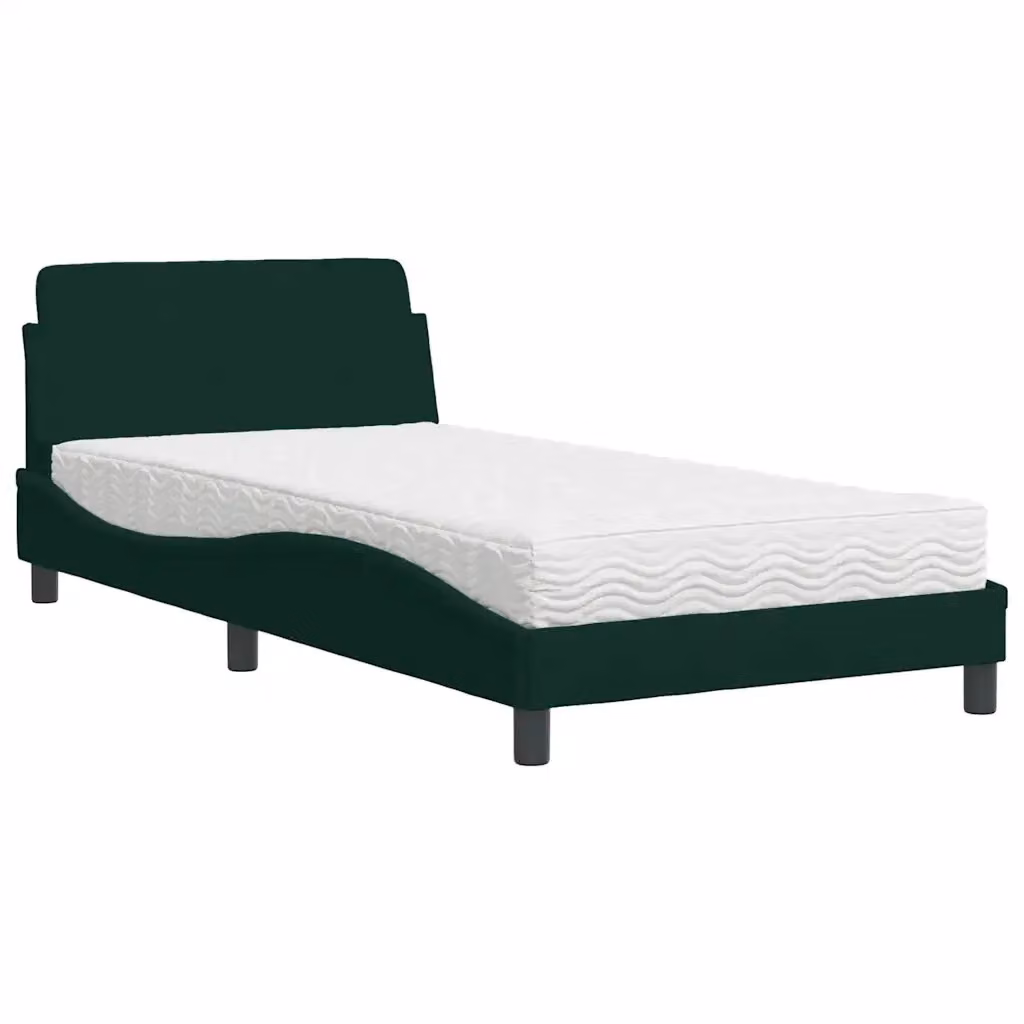 Letto con Materasso Dover vidaXL in Velluto Verde Scuro, Dimensioni: 100 x 200 cm – 2