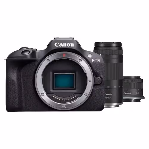 Fotocamera mirrorless Canon EOS R100 con obiettivi RF-S 18-45mm F4.5-6.3 IS STM e RF 75-300mm F4-5.6, sensore APS-C da 24,1 MP, nero – 2