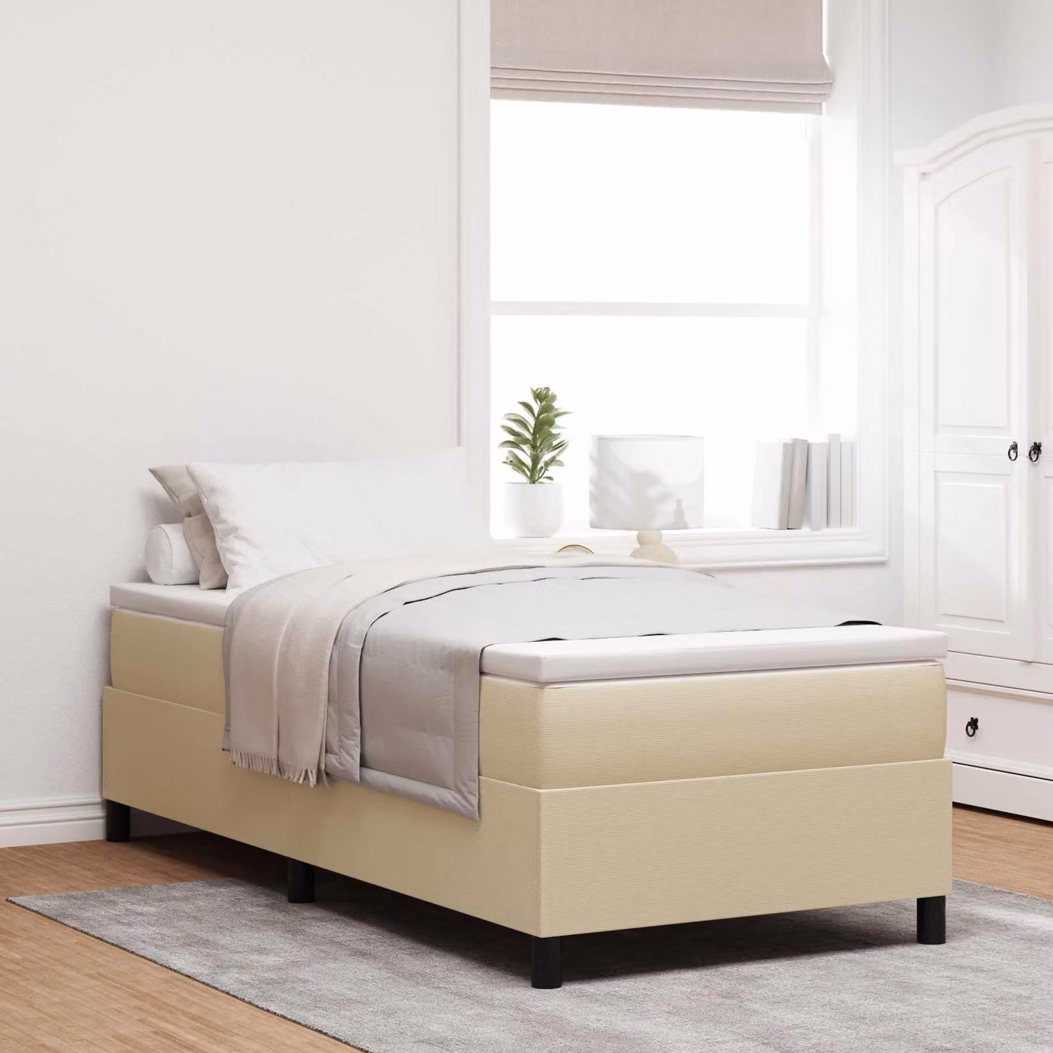 Struttura letto piattaforma moderna vidaXL in legno e tessuto, Grigio Verde Beige, L 80 x P 200 cm