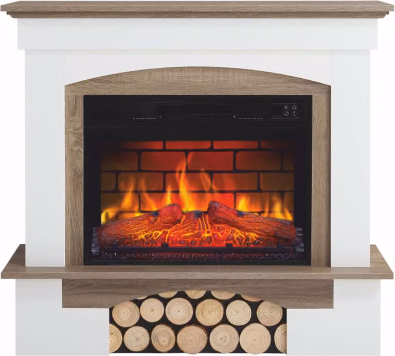 Casa Padrino camino elettrico a LED in stile country bianco/marrone 98,5 x 30 x h. 90 cm