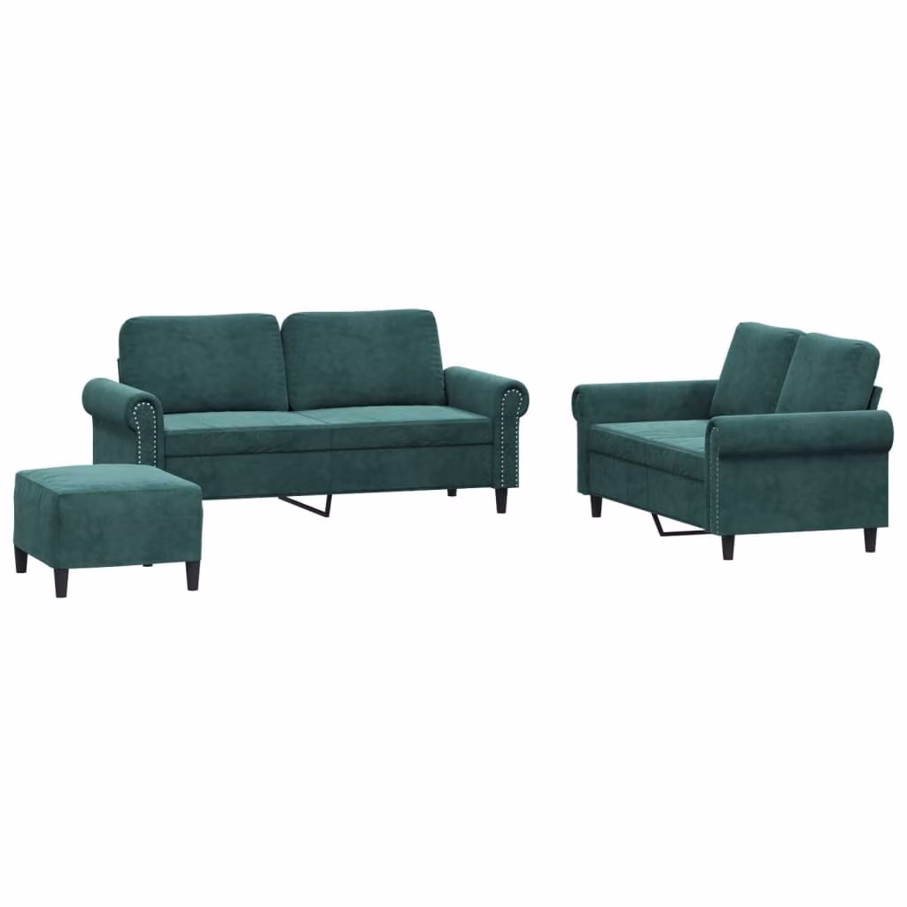 Set di Divani 3 pz con Cuscini Verde scuro in Velluto
