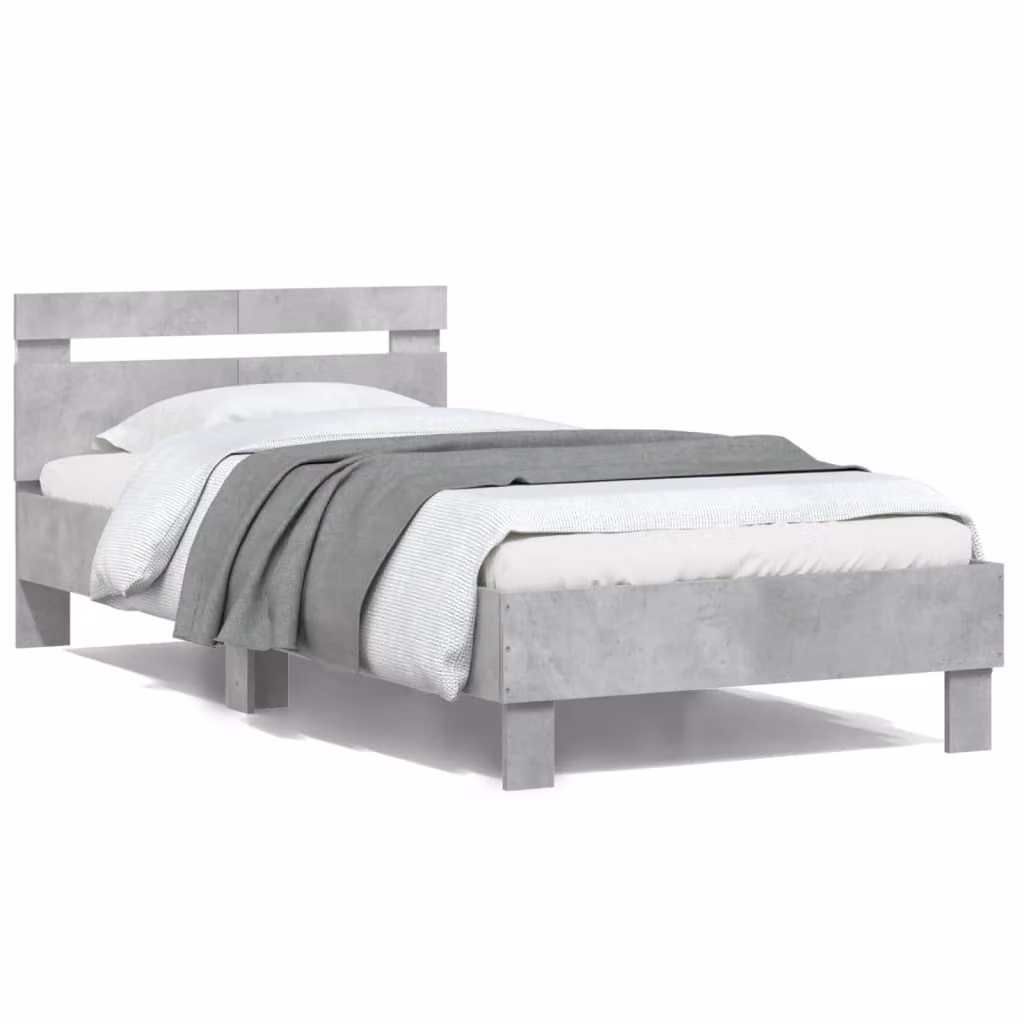 vidaXL Giroletto con Testiera, Illuminazione LED e Porta USB, Grigio, L/P/H: 100 x 200 x 70 cm