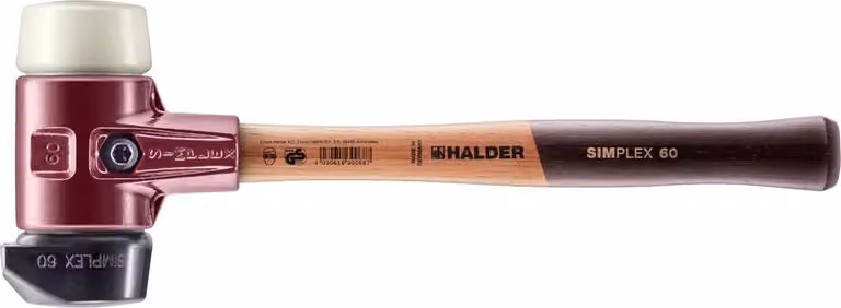 Mazza SIMPLEX soft-face con alloggiamento TE e manico in legno, Ø 60, composizione in gomma con base / nylon