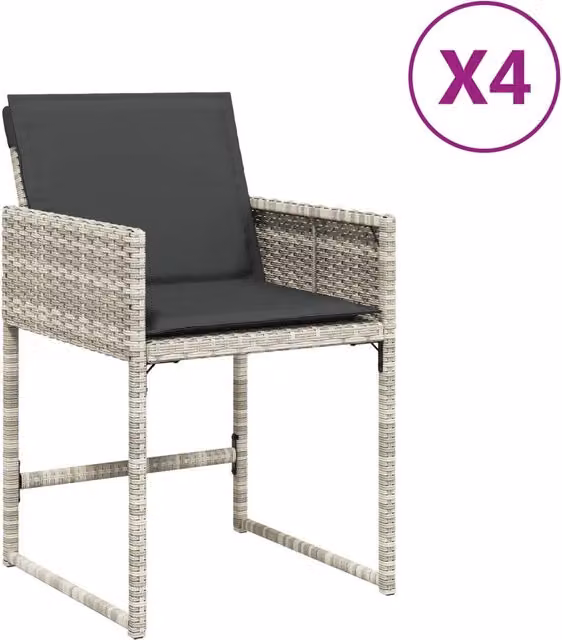 Set di 4 sedie da giardino moderne in polyrattan con cuscini grigio antracite
