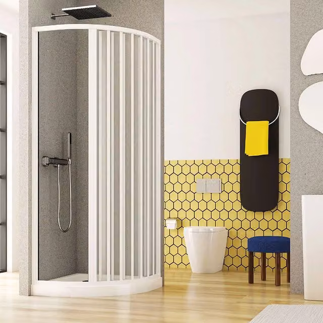 Box doccia a soffietto Teti con apertura laterale e chiusura calamitata, forma quadrante circolare, colore bianco frosted, L/P: 75 x 75 cm, H: 185 cm – 1