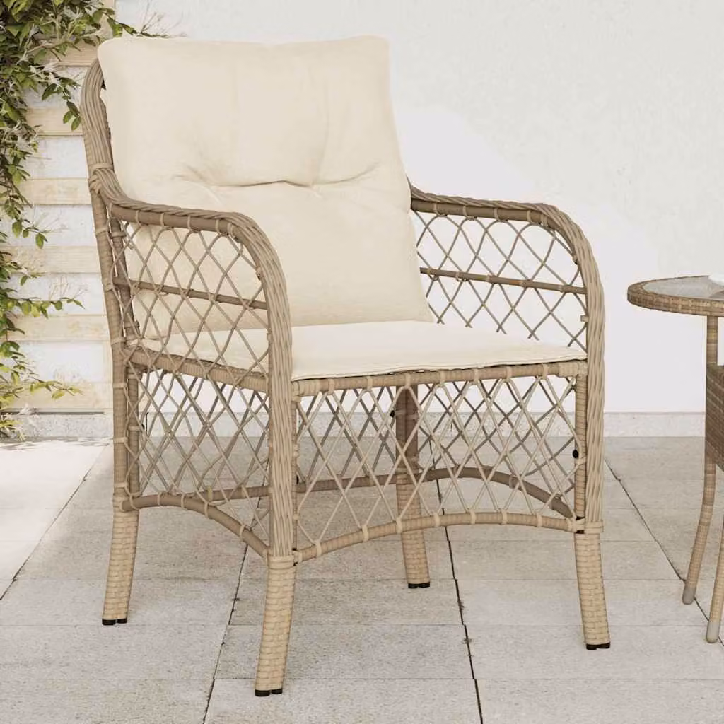 Set di 2 sedie da giardino vidaXL in polyrattan beige con cuscini e braccioli