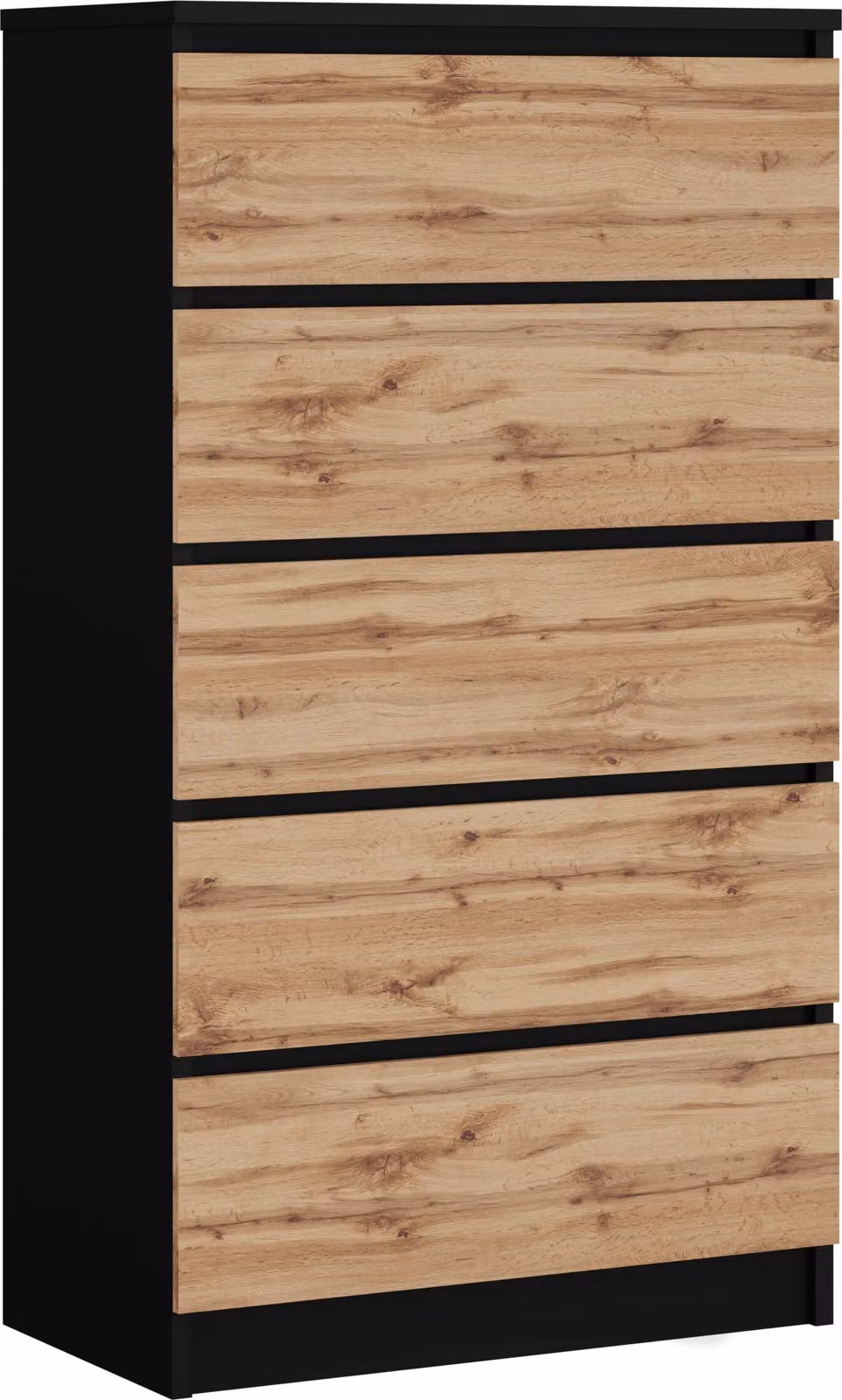 Cassettiera con 5 cassetti, colore: nero / rovere Wotan, 125 x 70 x 39 cm