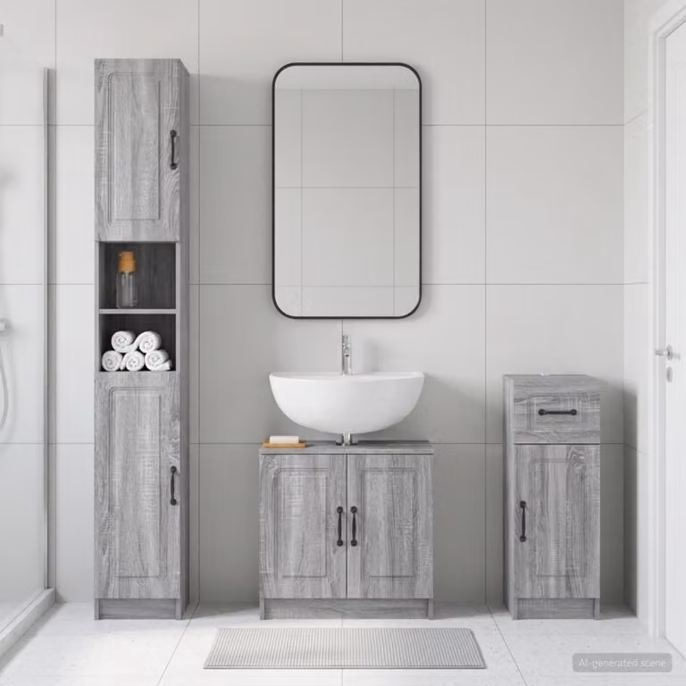 Set di 3 armadietti da bagno moderni vidaXL UTRECHT in legno grigio opaco