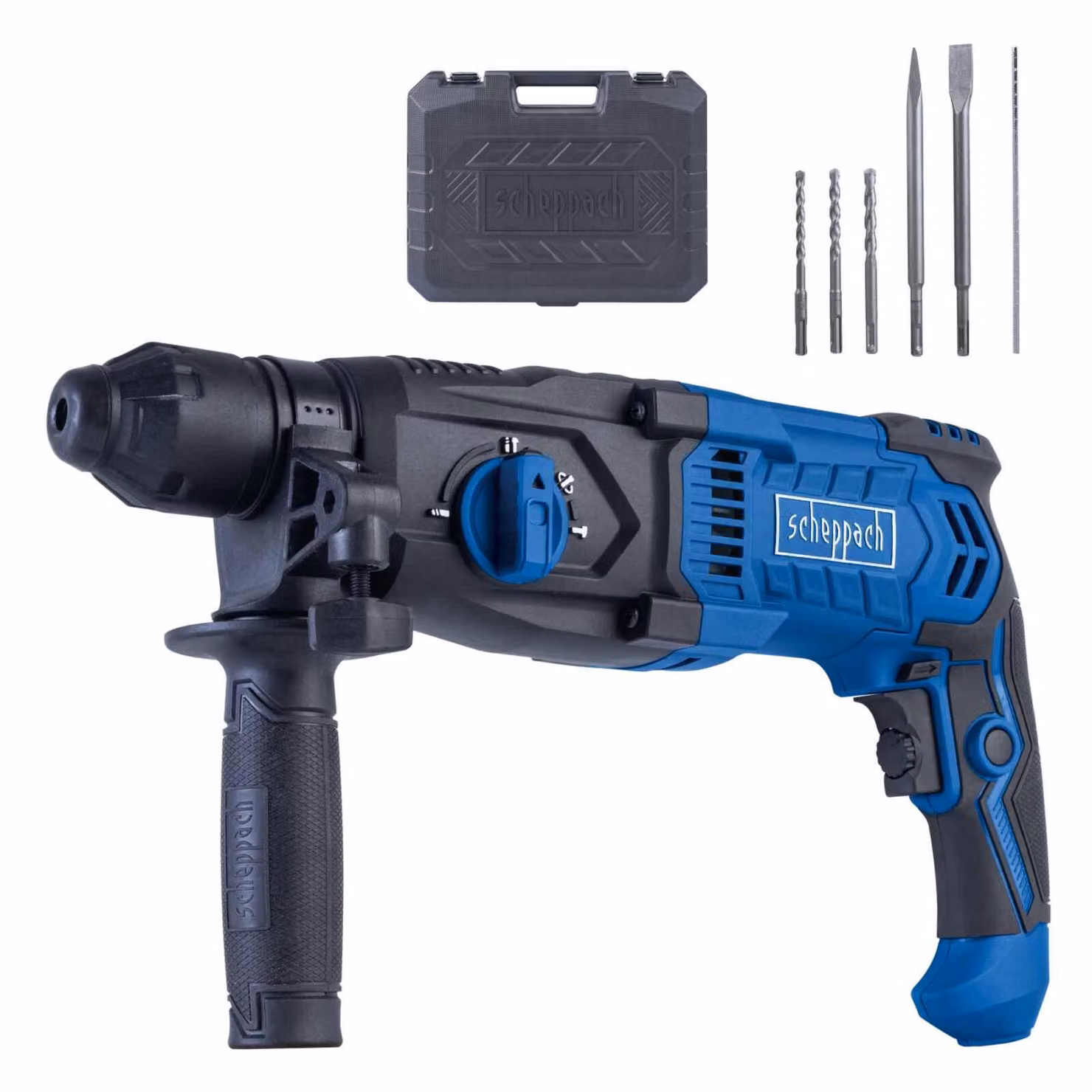 Martello perforatore Scheppach DH2260 - 230 V 1050 W | Potenza di percussione 3 joule | SDS-Plus | Capacità di foratura nel calcestruzzo 26 mm | Funzione 4 in 1 | 5500 bpm | Velocità variabile