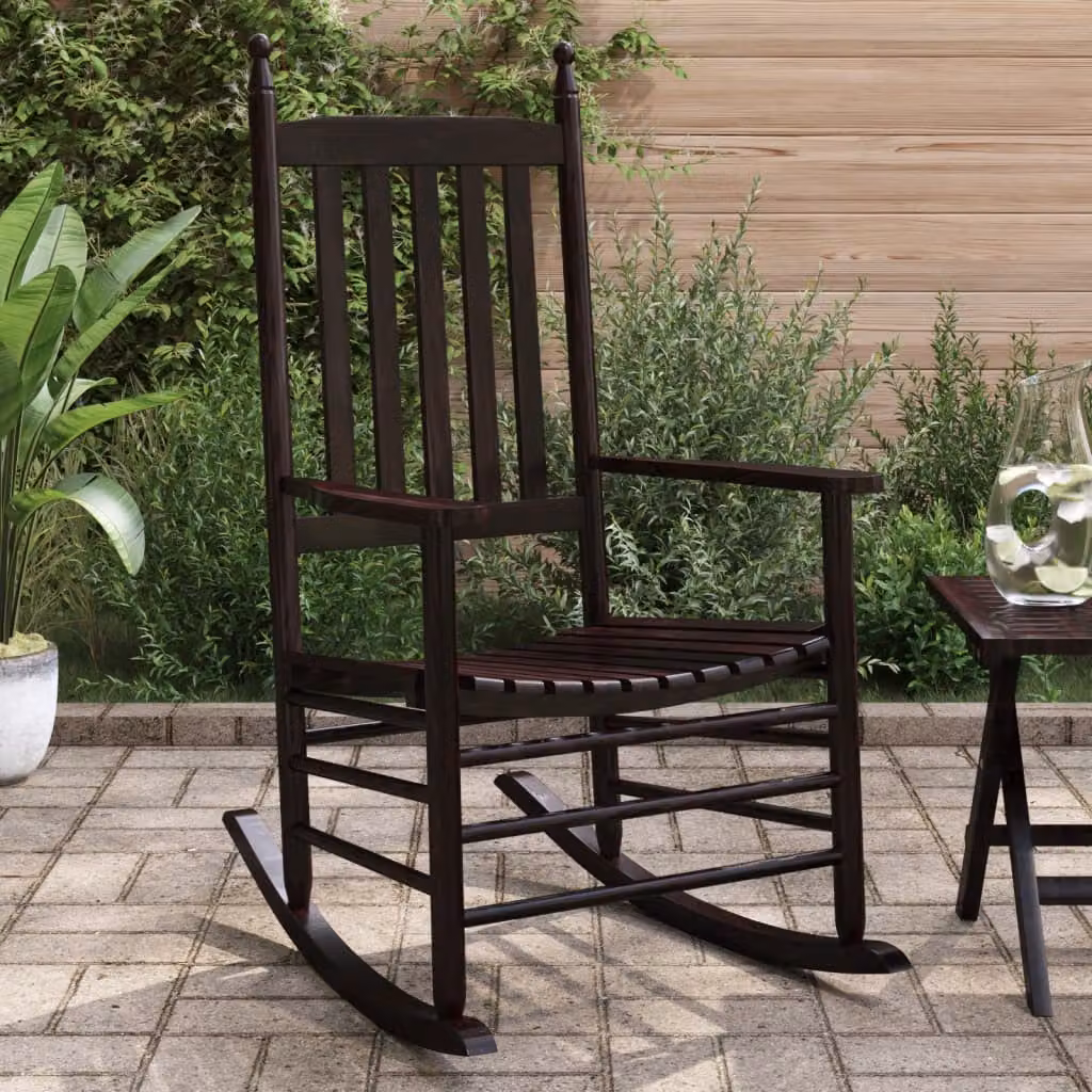Set di 2 sedie a dondolo vidaXL in legno massello di pioppo marrone con seduta curva per esterno e giardino