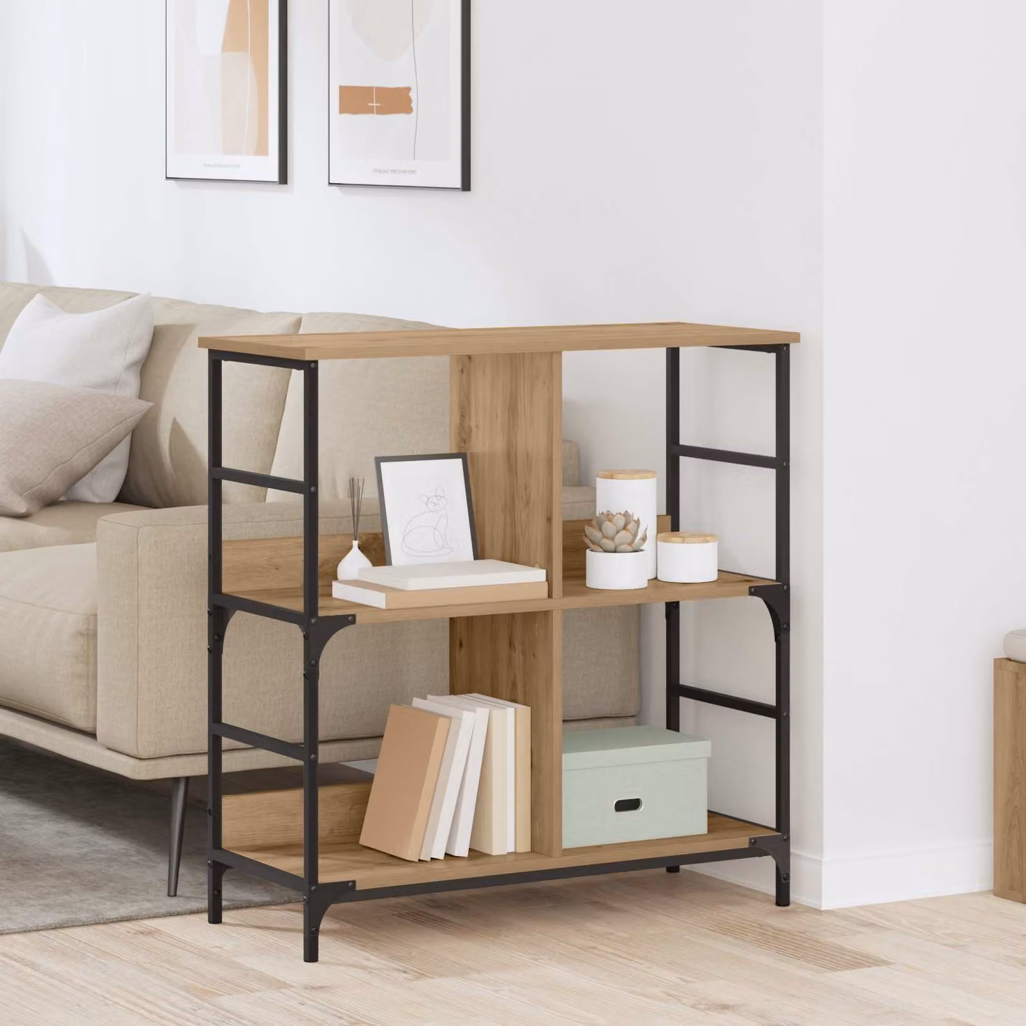Libreria moderna vidaXL a 4 livelli in legno e metallo, colore marrone, L 78.5 cm x P 33 cm x H 82 cm