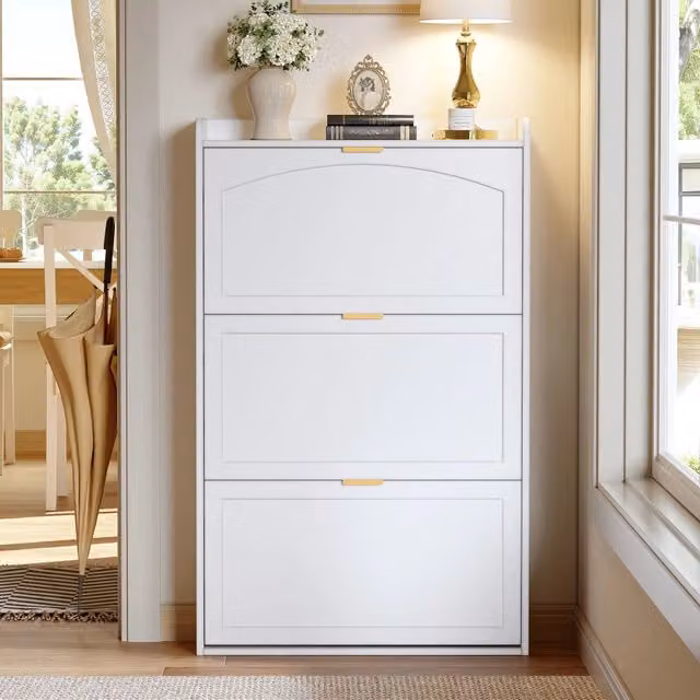 SCARPIERA stretta 76x23x118 cm bianca in pannello truciolare con 3 ribalte