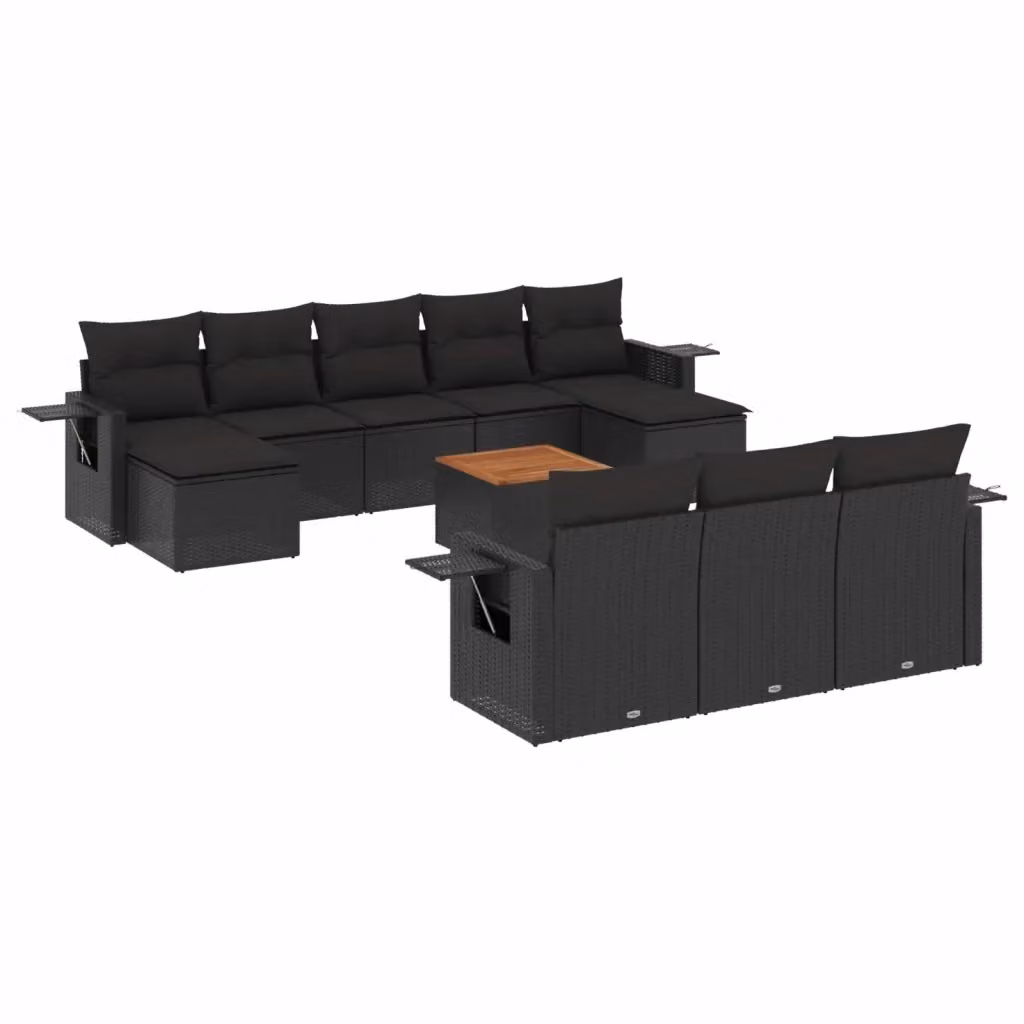vidaXL Set Divani da Giardino 11 pz in Polyrattan Nero con Cuscini e Tavolino da Esterno – 2