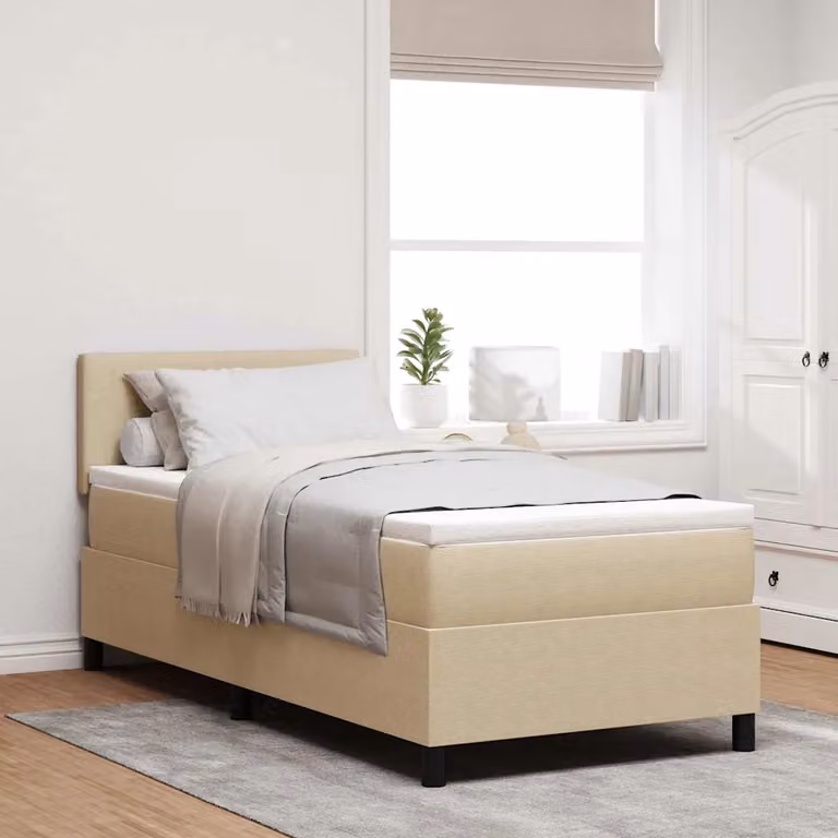 Letto a molle con testiera vidaXL in tessuto, Grigio chiaro e bianco, L 80 x P 200 cm