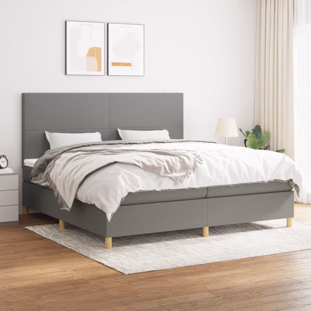 vidaXL Letto Ibrido con Giroletto a Molle e Materasso a Tasche Grigio e Bianco L/P/H: 200 x 200 x 25 cm