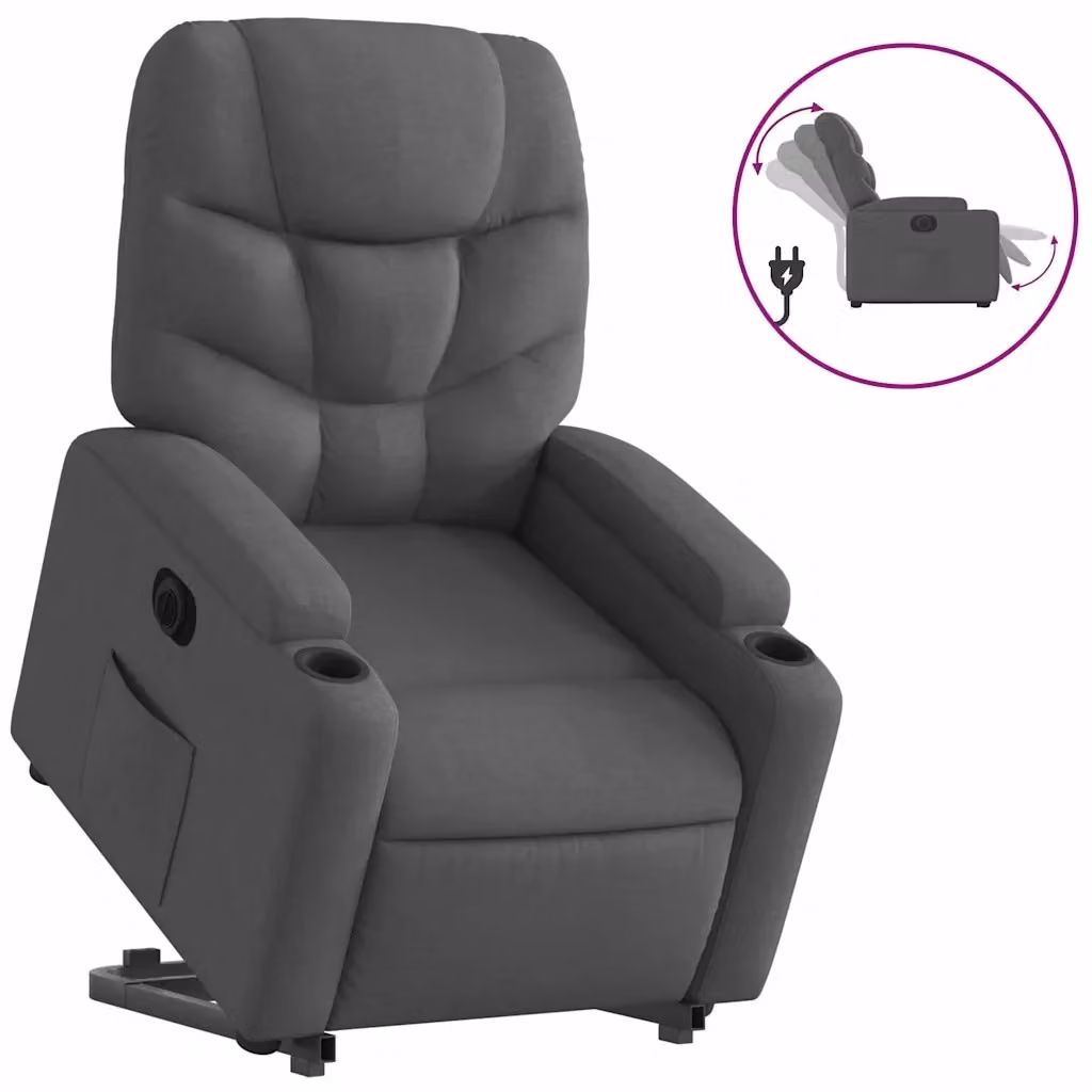 Poltrona Alzapersona Elettrica Reclinabile vidaXL Grigia con Braccioli per Anziani – 2