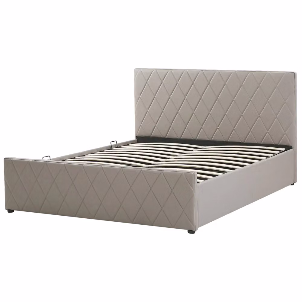Letto contenitore Beliani con base a sollevamento e testiera trapuntata, rivestimento in ecopelle e velluto, L/P/H: 180 x 200 x 214 cm, colori grigio o beige – 2