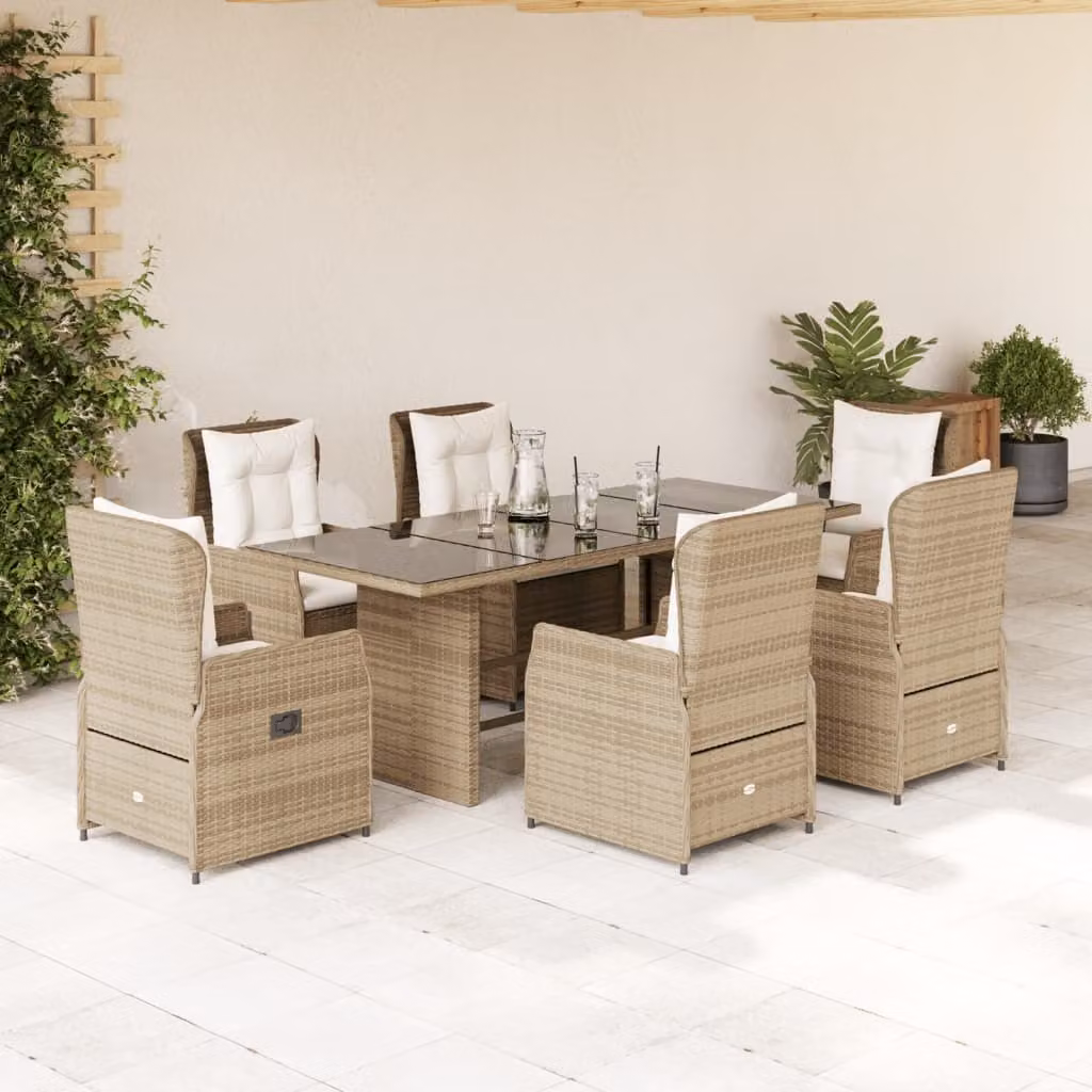 Maison Exclusive - Set da Pranzo da Giardino 7 pz con Cuscini Beige in Polyrattan