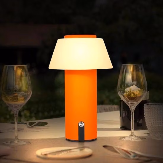 Lampada da tavolo LED a forma di fungo wireless ricaricabile con controllo touch, impermeabile IP54 per interni e terrazze, colore arancione