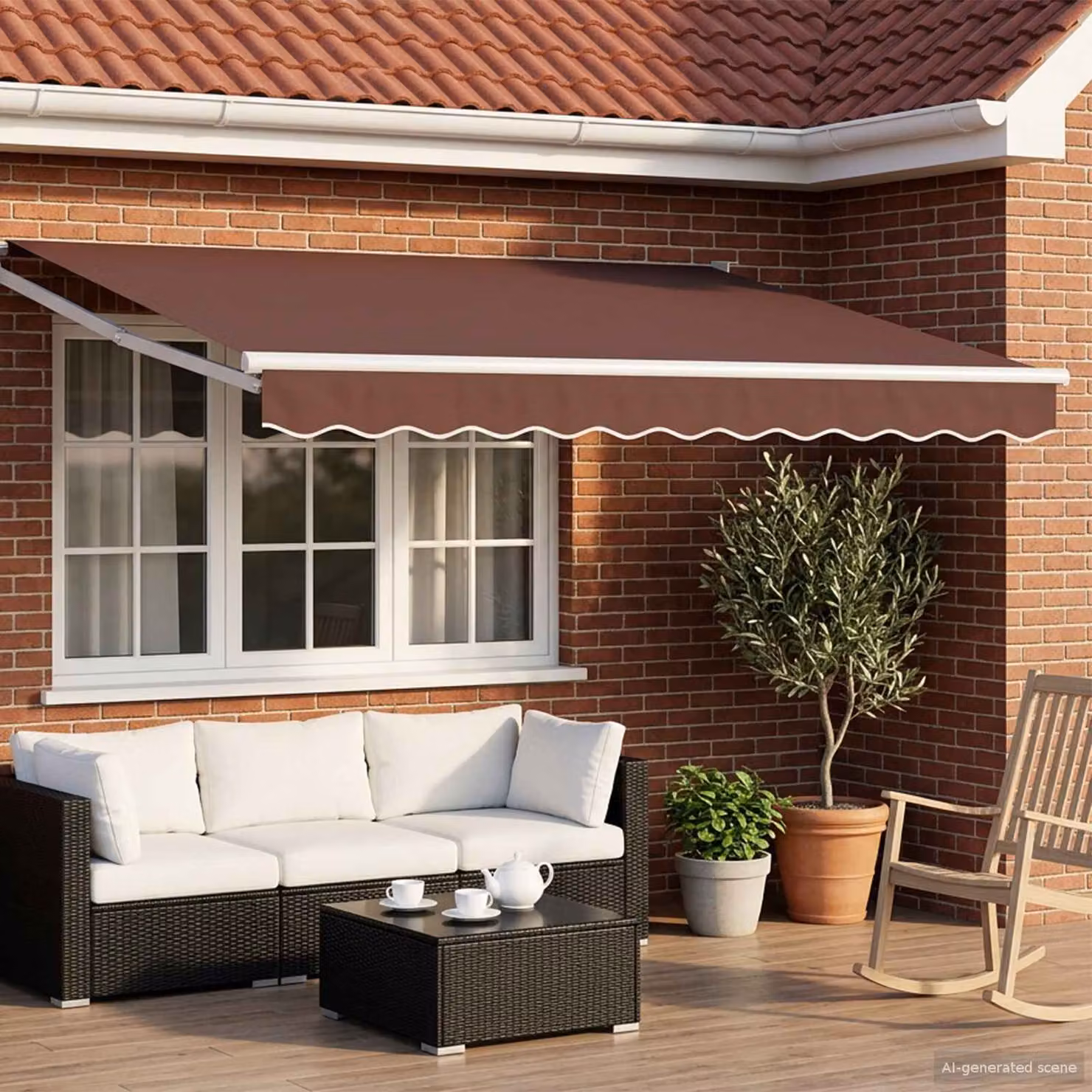 vidaXL Tenda retrattile manuale con LED Marrone e bianco L: 3 m, P: 2,5 m
