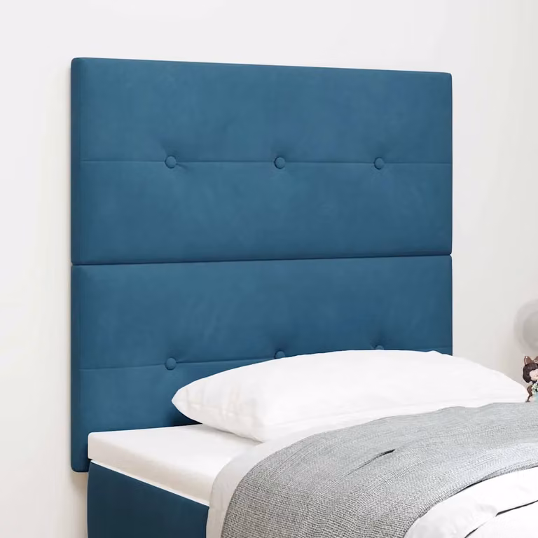 Testiera per letto vidaXL in velluto blu scuro con struttura in legno di pino, Larghezza: 90 cm
