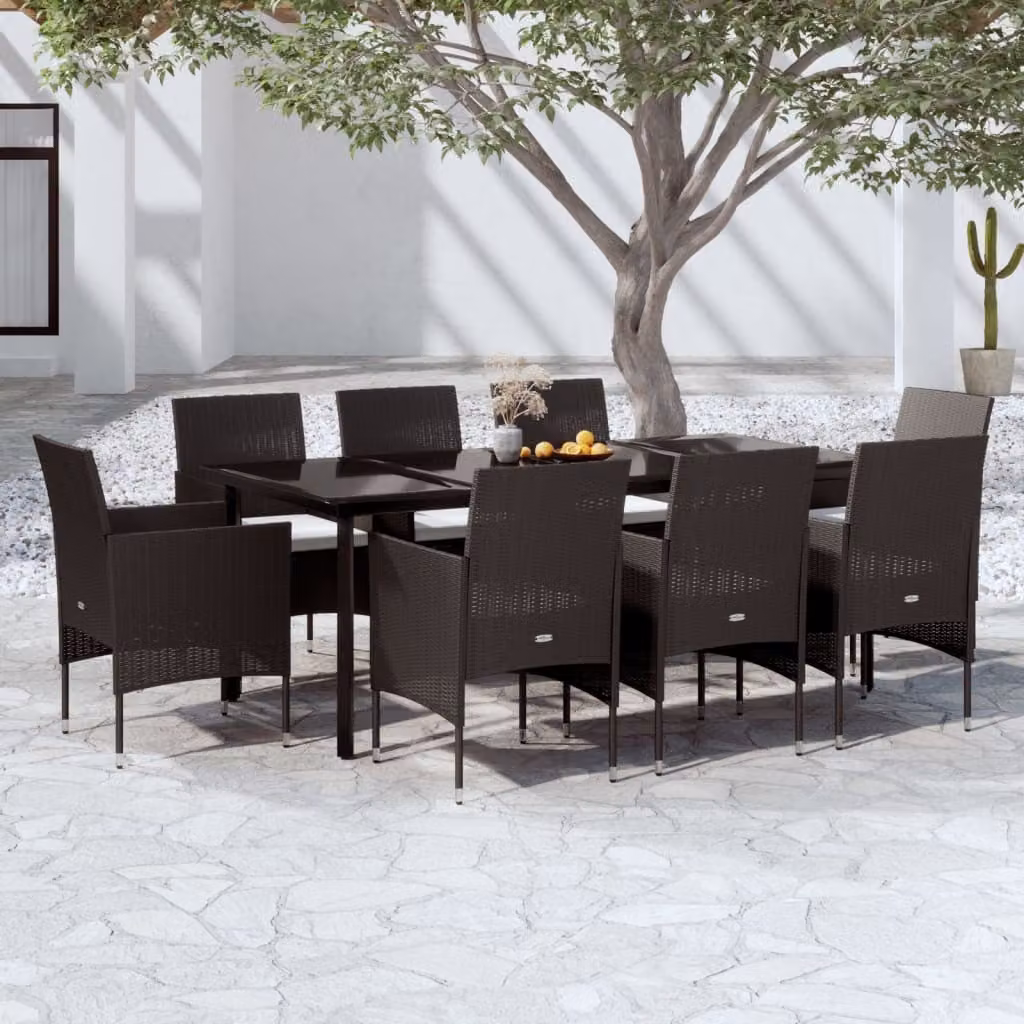The Living Store Set da pranzo da giardino 9 pezzi con cuscini nero