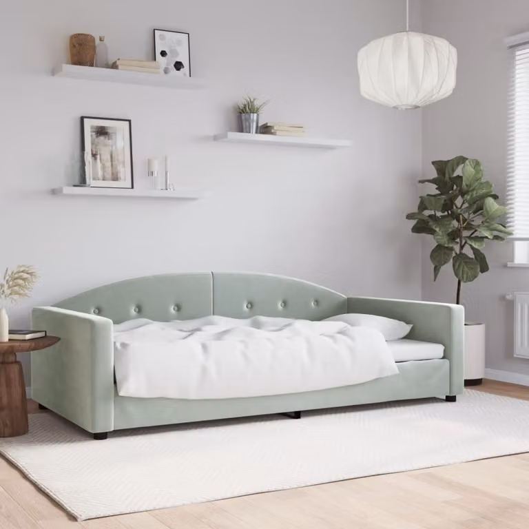 Letto da giorno vidaXL in velluto grigio e verde con struttura in metallo e legno L/P/H: 190 x 110 x 75 cm