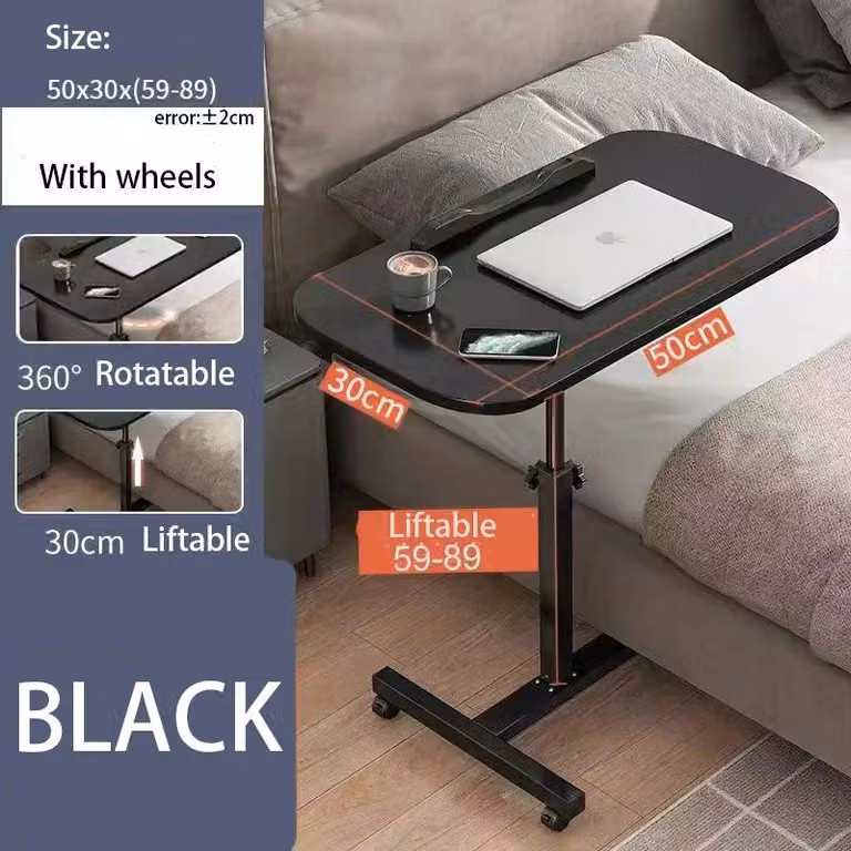 Tavolo per laptop - Tavolo portatile per computer - Pieghevole - Rotante - Con ruote - In metallo - Rettangolare - Nero