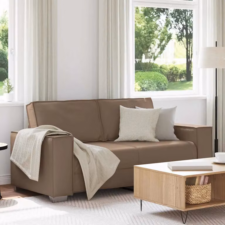 Divano a due posti vidaXL in pelle sintetica moderno, colore beige/marrone, L: 180 cm, P: 84 cm, H: 78 cm