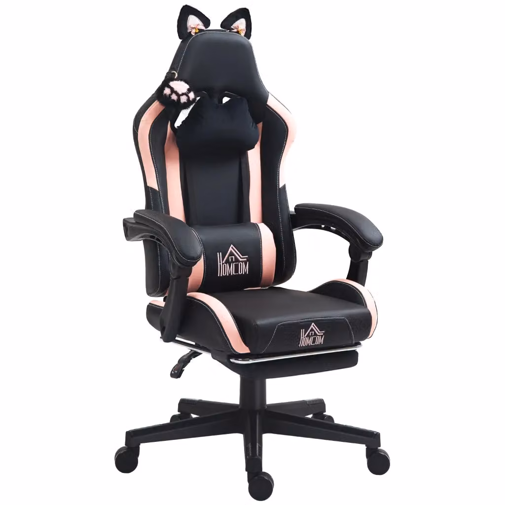 Poltrona Gaming XYLO con Orecchie di Gatto, Schienale Reclinabile e Poggiapiedi, Rosa e Nero – 2