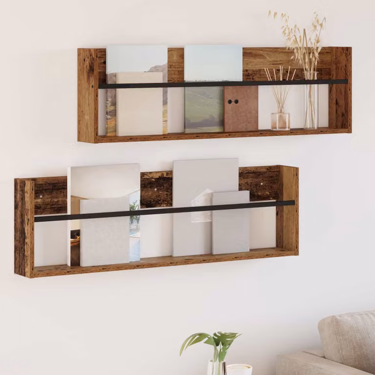 Set di 2 Scaffali per riviste da parete vidaXL in legno effetto antico marrone L 100 cm x P 12 cm x H 30 cm