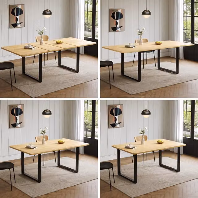 Tavolo da pranzo allungabile 140/180/220x80 cm, colore quercia, gambe in metallo, stile semplice, per 6-10 persone, forma rettangolare