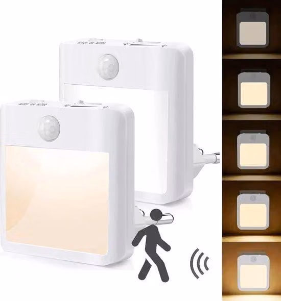 Due interruttori notturni a LED con sensore di movimento, dimmerabili, con due modalità di cambio colore, ideali per soggiorni, camere da letto, camerette dei bambini, cucine e scale.